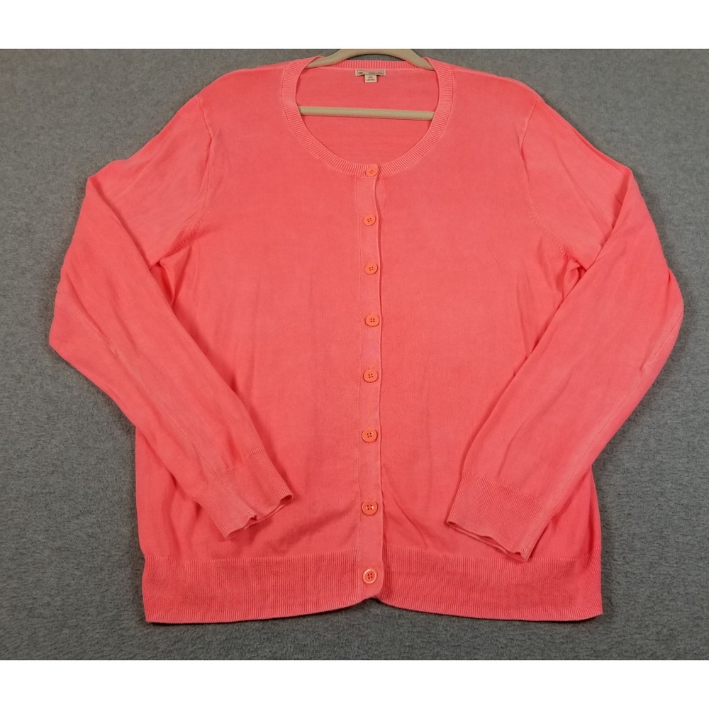 Gap Cardigan Sweater Women 2XL XXL Bright Pink White Button Up Long Sleeve Knit